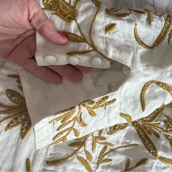 Vanessa Virginia embroidered linen crop with delicate button detail top US 10 - Picture 10 of 14